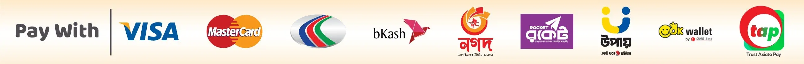 bKash, Nagad, Visa, Mastercard, Internet Banking